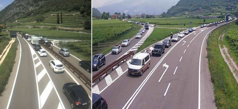 In centinaia verso il lago di Garda, intasata la “Loppio-Busa” e traffico paralizzato
